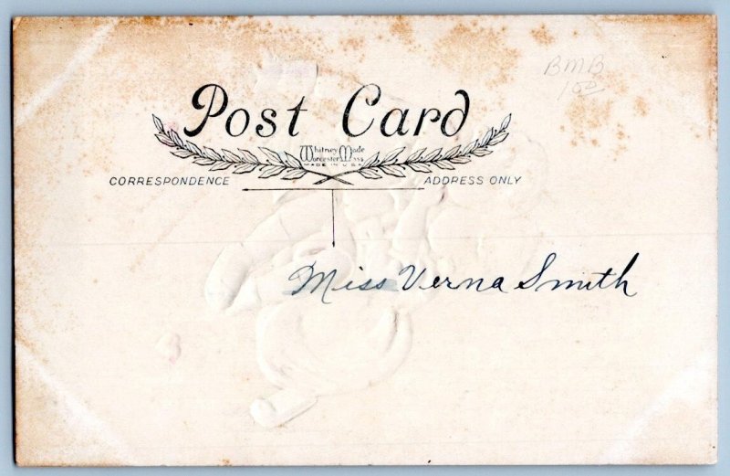 1910-20's VALENTINE ROMANTIC COUPLE BUMBLEBEES EMBOSSED WHITNEY POSTCARD