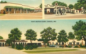 Cabool Missouri Gas Pumps Tod's Motor Court linen roadside Postcard 21-5575