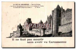 Old Postcard La Cite Carcassonne tower Eveque quote Carcassonne is the most c...