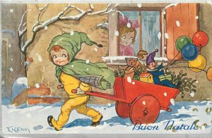 1906 Merry Christmas Elcenni Children toy Cart Postcard 25-11449