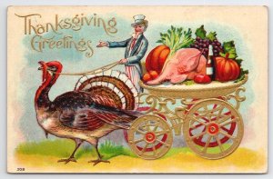 Thanksgiving Greetings Uncle Sam  With Turkey Golden Carriage Postcard V23