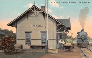 Leaf River Illinois Train Station Vintage Postcard AA17622