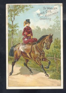 TOLEDO OH WOOLSON SPICE COMPANY LION COFFEE WOMAN ON HORSE VICTORIAN TRADE CARD