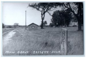 c1960 MILW Depot Basset Iowa IA Railroad Train Depot Station RPPC Photo Postcard