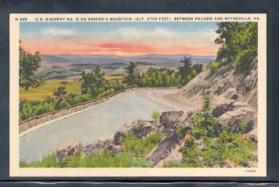 Virginia postcard US Hwy 11 Drapers Mtn Pulaski