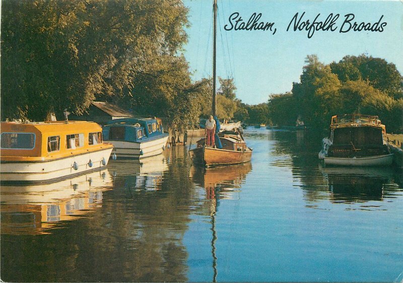 Postcard Stalham Dyke Norfolk Broads boats picture canal view