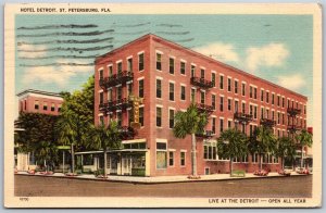 Vtg St Petersburg Florida FL Hotel Detroit 1930s Linen View Old Postcard