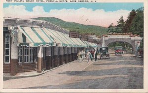 Lake George NY, Fort William Henry Hotel, Pergola Shops, Cars, ca. 1920's