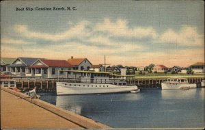 Carolina Beach North Carolina NC Boat Slip Linen Vintage Postcard
