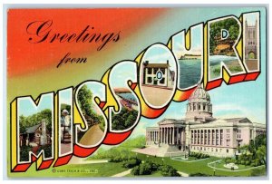 1948 Greetings From Missouri MO, Farber Large Letters Posted Vintage Postcard