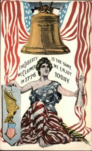 AMERICAN FLAG Lady Liberty Patriotic Freedom Liberty Bell Antique Postcard