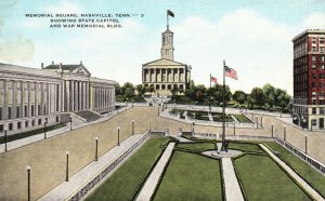 Vintage Postcard Memorial Square Showing State Capitol Memorial Nashville TN