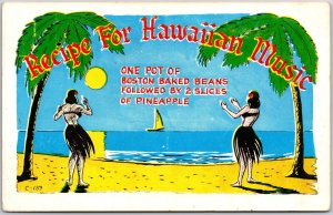 Recipe For Hawaiian Music Dancing Ladies On The Beach Palm Trees Postcard