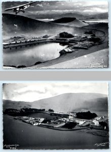 2 RPPC Postcards HUACACHINA, PERU ~ Aerial Views VILLAGE & LAKE Gutierrez c1940s