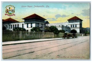 c1910 Union Depot Just Arrived at Jacksonville Florida FL Antique Postcard