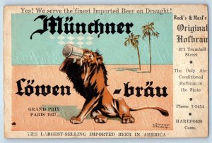 1938 Munich Lowenbrau Beer Rudi's & Maxl's Original Hofbrau Advertising Postcard