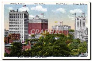 Old Postcard Grand Circus Park Detroit Mich Whitney Building Hotel Statler Ho...