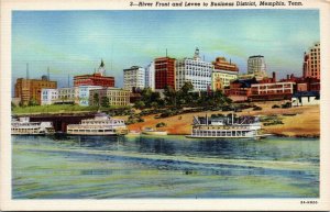 River Front and Levee to Business District Memphis Tennessee postcard