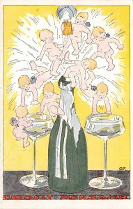 uk40924 prosit neujahr new year greetings uk Artist signed champagne fantasy