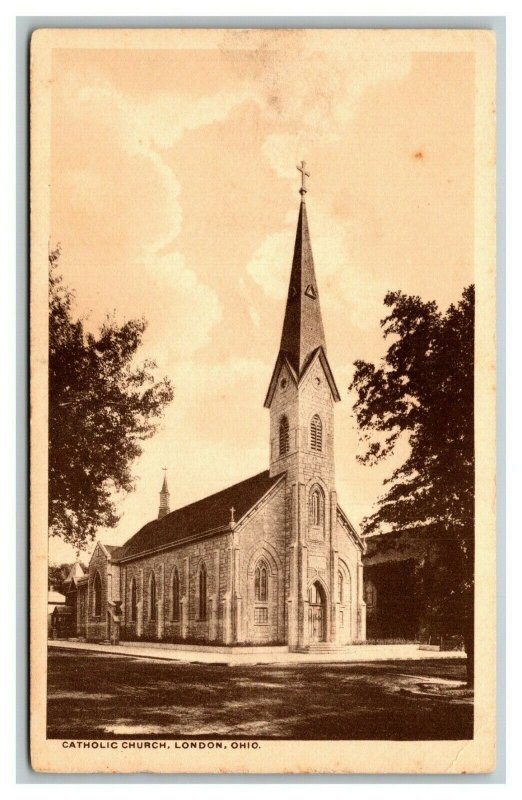 Vintage 1940's Postcard St. Patrick's Catholic Church S. Union St. London Ohio