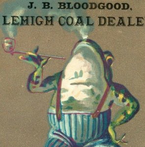 1880s Lehigh Coal Dealer J.B. Bloodgood Anthropomorphic Frog Smoking Pipe P213