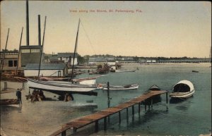 St Petersburg Florida FL Shore View Boats Pier c1910 Vintage Postcard