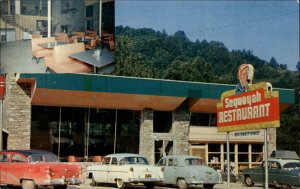 Cherokee North Carolina NC Sequoyah Restaurant Classic 1950s Cars Postcard