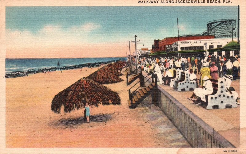 Vintage Postcard Walk-Away Along Side Jacksonville Sea Ocean Beach Florida FL