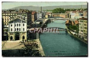 Old Postcard The Rhone Geneva and the Quai de la Poste