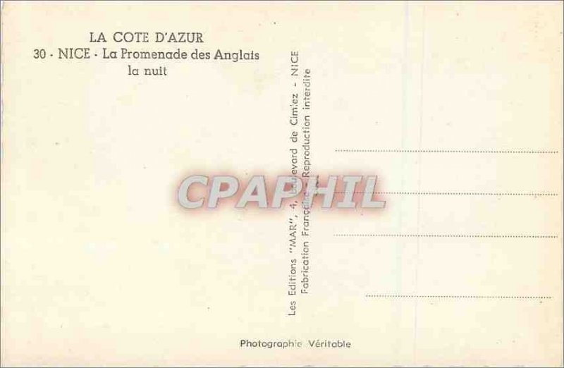 'Postcard Modern Nice Cote d''Azur Promenade des Anglais Night'