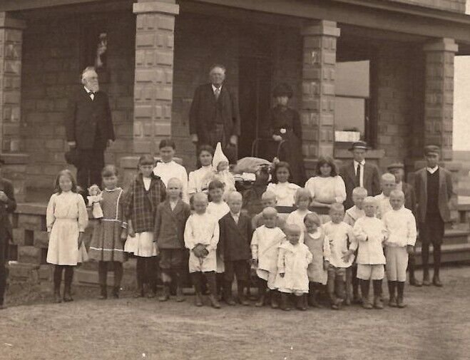 Guthrie OK RPPC Childrens Home Boys Arrive Shaved Heads Girl w Doll Postcard P28