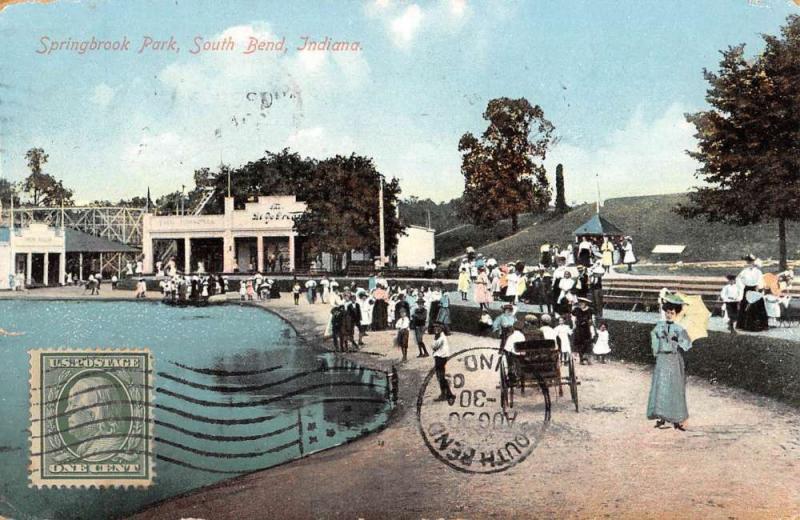 South Bend Indiana Springbrook Park Waterfront Antique Postcard K68013