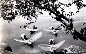 RPPC Postcard Mexico Michoacan Patzcuaro Lake Fishermen Hand-Held Nets 1958 S115