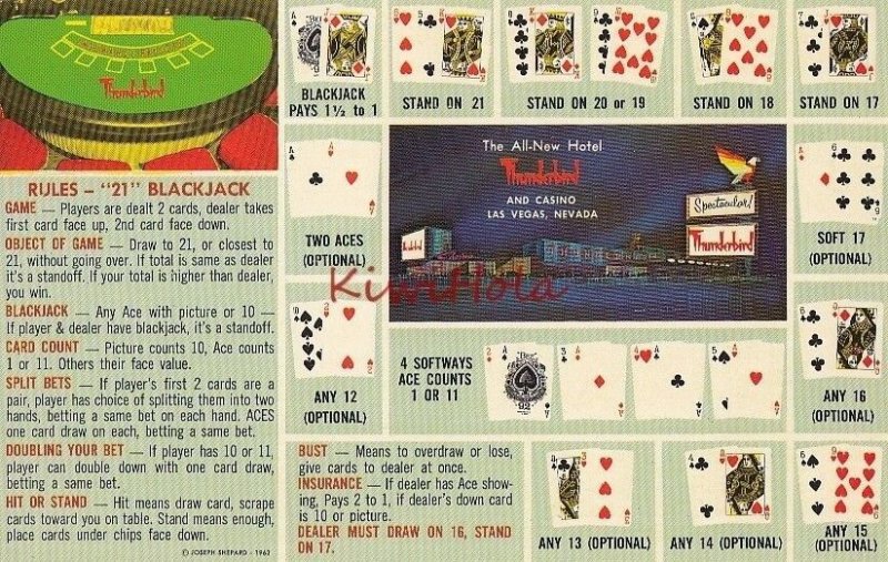 Postcard Hotel Thunderbird Las Vegas Nevada NV Rules Blackjack