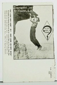 1905 Vincent Photo Co Los Angeles Advertising Man Hangs From Cliff Postcard E15