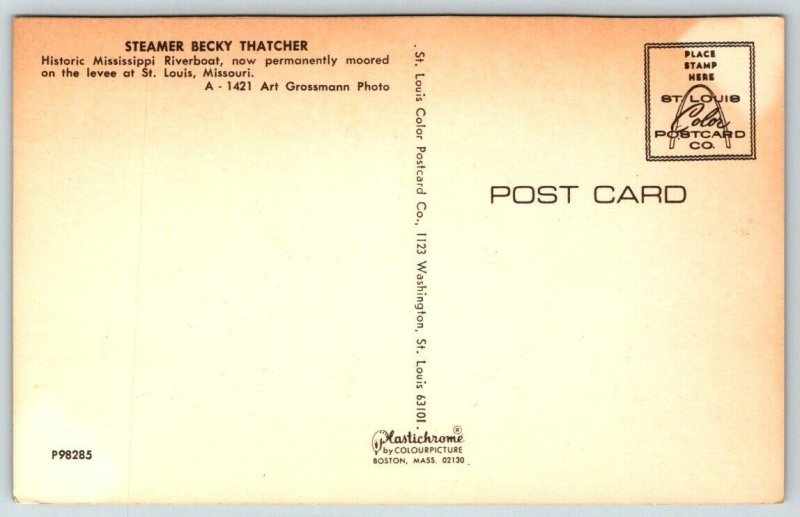St. Louis  Missouri  Steamer Becky Thatcher  Postcard