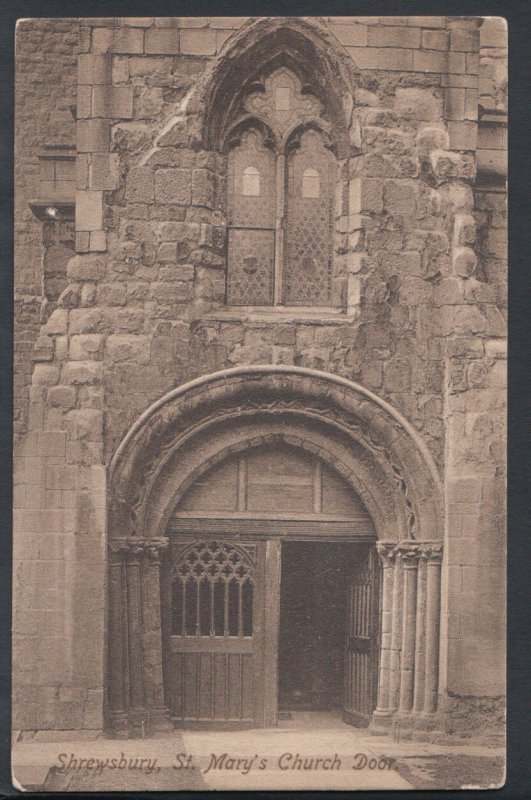 Shropshire Postcard - Shrewsbury, St Mary's Church Door   T191