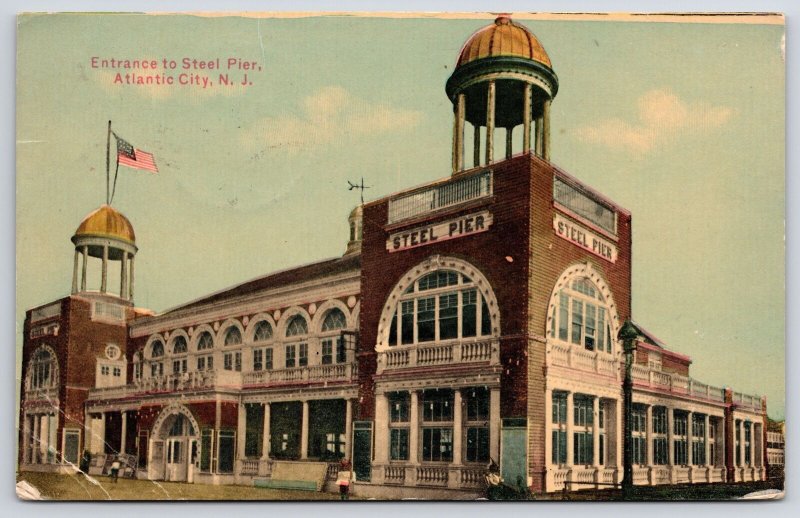 1910's Entrance To Steel Pier Atlantic City New Jersey Landmark Posted Postcard