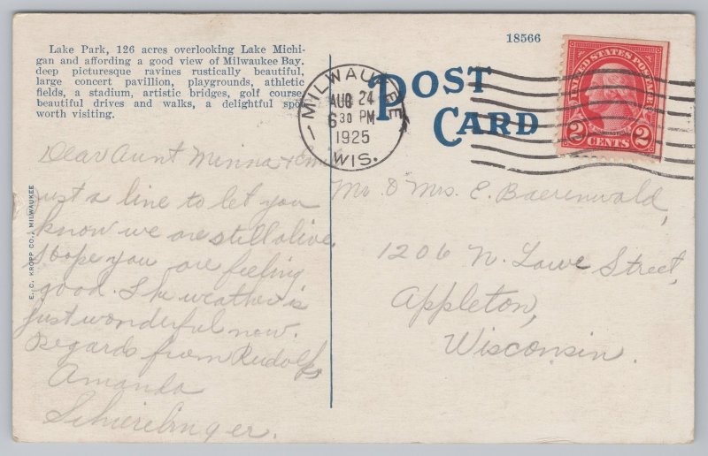 State View~Flowers @ Lake Park Milwaukee Wisconsin~Vintage Postcard