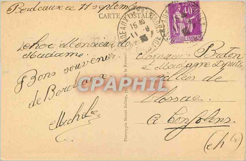 Old Postcard The Great Bell Bordeaux
