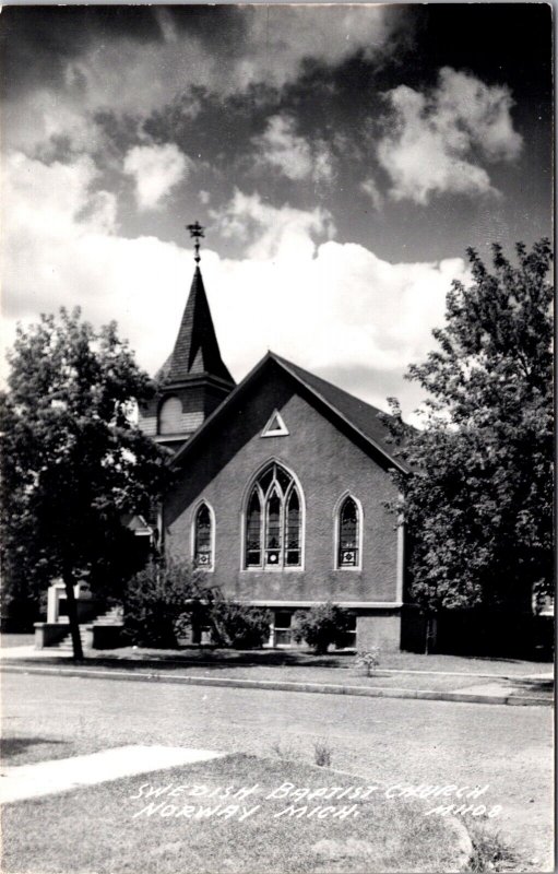 Real Photo Postcard Swedish Baptist Church in Norway, Michigan