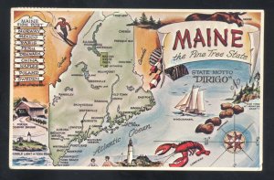 MAINE THE PINE TREE STATE STATE MAP VINTAGE POSTCARD