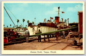 Tampa Florida~Color Photo Of Docks Unloading Banana Transport Ships~Vtg Postcard