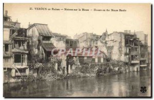 Postcard Ancient Ruins Houses on Verdun in the Meuse Army