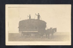 RPPC TWO HORSE DEAM DRAWN HAY WAGON FARM FARMING REAL PHOTO POSTCARD