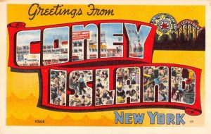 Coney Island New York Greetings Large Letter Vintage Postcard AA53511