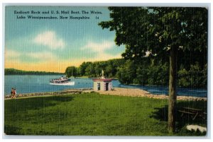 c1940's Endicott Rock US Mail Boat Weirs Harbor Lake Winnipesaukee NH Postcard 