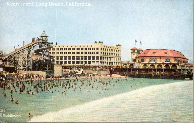 Postcard Ocean Front, Amusement Park, Pier in Long Beach, California