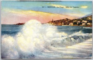 Menton La Plage Effet De Vagues France Surf Waves Buildings Across Postcard