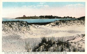 Vintage Postcard Clark's Island Where Pilgrims Passed First Sabbath Plymouth MA